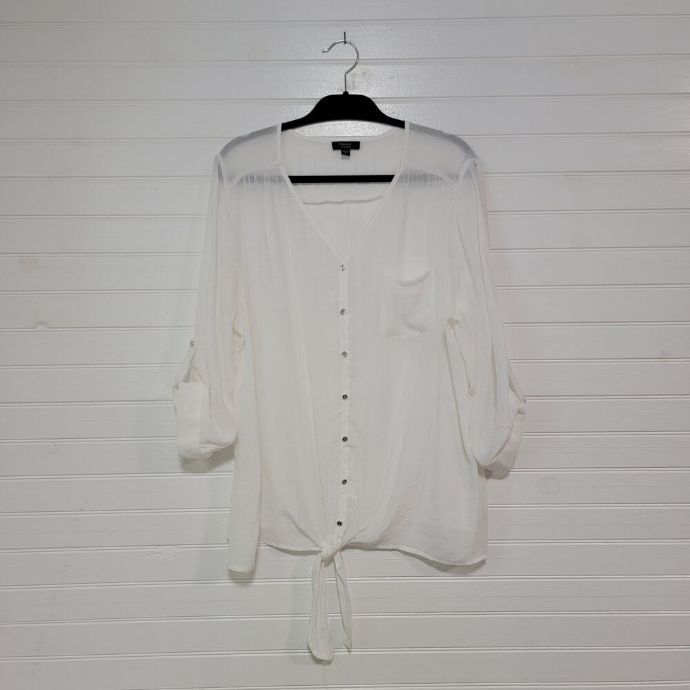 Cocomo Plus Size 2x Lightweight Sheer Top Beach Nautical Coastal Roll Tab Sleeve